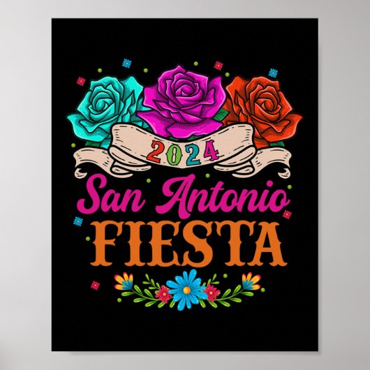 Fiesta San Antonio Texas Rozen Grappig Mexicaans E Poster (Voorkant)