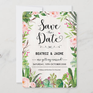 Fiesta Save the Date Invitation Pink Floral Cactus