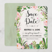 Fiesta Save the Date Uitnodiging Roze Bloemige Cac (Voorkant / Achterkant)