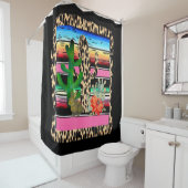 Fiesta Serape Cheetah Cactus Flower Cacti Rabbit Douchegordijn (In situ)