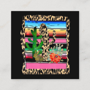 Fiesta Serape Cheetah Cactus Flower Cacti Rabbit Vierkante Visitekaartje