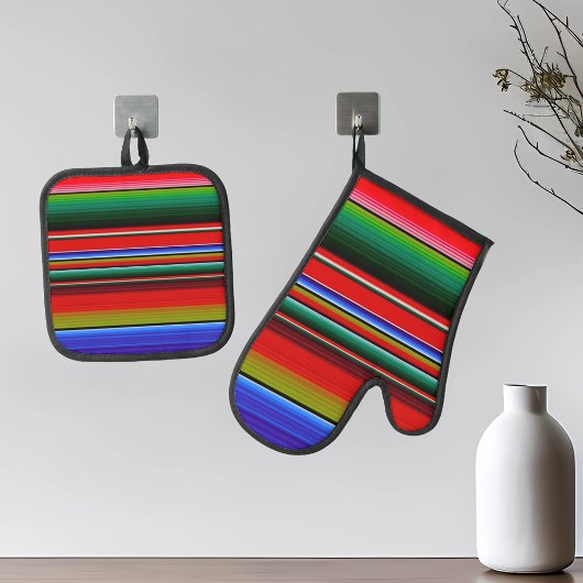 Fiesta Serape Mexicaanse Streep Patroon Deken Ovenwant & Pannenlap Set