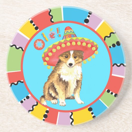 Fiesta Sheltie Zandsteen Onderzetter (Voorkant)