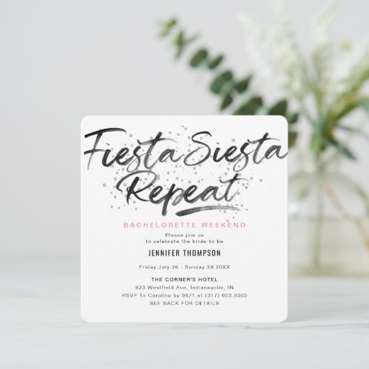 Fiesta Siesta Herhaal Bachelorette Party Uitnodigi Kaart (Staand voorkant)
