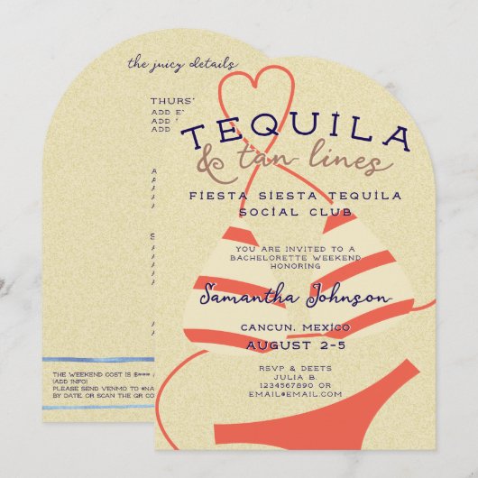 Fiesta Siesta Tequila Tan Lines Bachelorette Club Kaart (Voorkant / Achterkant)