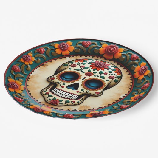💀🎉Fiesta Skull-ette, de Día de los Muertos Papieren Bordje (Gekanteld)