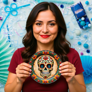 💀🎉Fiesta Skull-ette, de Día de los Muertos Papieren Bordje