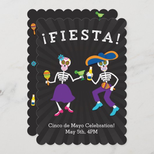 Fiesta Skulls Party Uitnodiging (Voorkant / Achterkant)