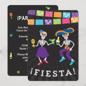Fiesta Skulls Party Uitnodiging met banners (Voorkant / Achterkant)