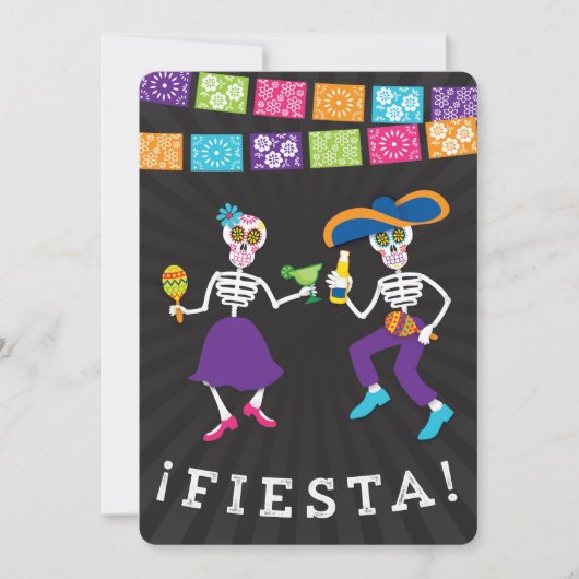Fiesta Skulls Party Uitnodiging met banners (Voorkant)