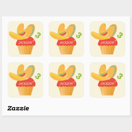 Fiesta Sombrero Cupcake Gepersonaliseerde Sticker (Vel)