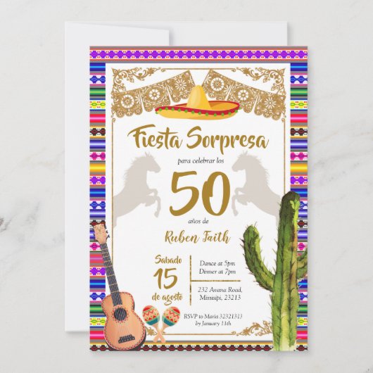 Fiesta Sorpresa Mexican Charro Birthday Uitnodigin Kaart (Voorkant)