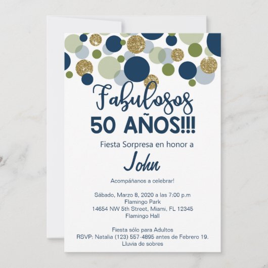 Fiesta sorpresa, uitnodiging voor mannelijke verja (Voorkant)