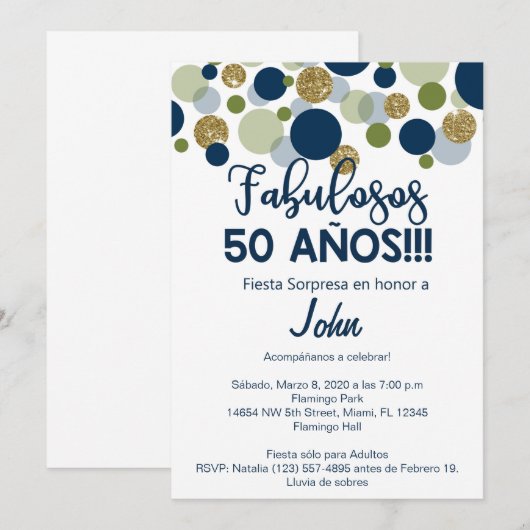 Fiesta sorpresa, uitnodiging voor mannelijke verja (Voorkant / Achterkant)