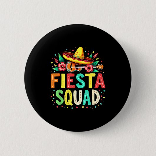 Fiesta squad cinco de mayo hoed gitaar feestje ronde button 5,7 cm (Voorkant)