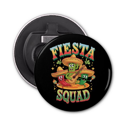 Fiesta Squad Grappig Cinco de Mayo Mexicaanse part Button Flesopener (Voorkant)