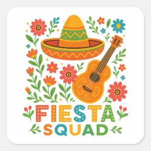 Fiesta Squad – Kleurrijke feestvibes Vierkante Sticker