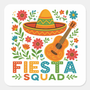 Fiesta Squad – Kleurrijke feestvibes Vierkante Sticker