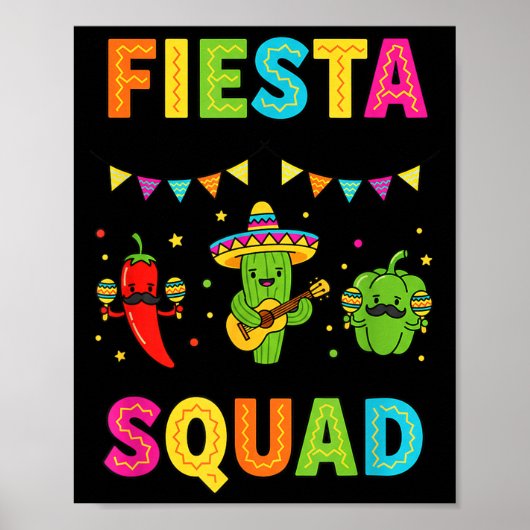 Fiesta squad schattig cactus peper bell pepper kid poster (Voorkant)
