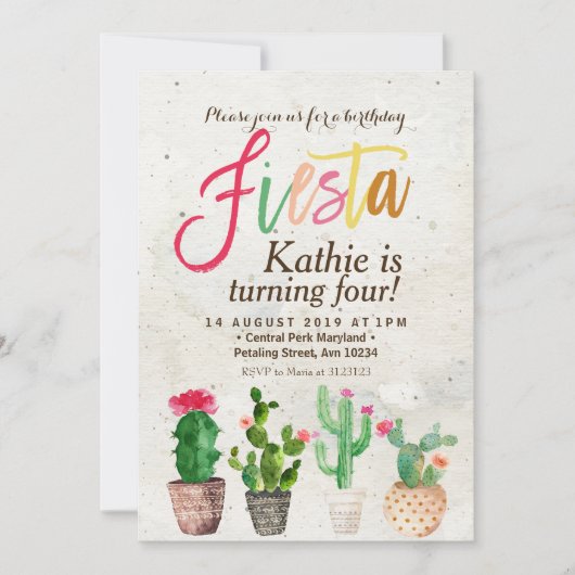 Fiesta Succulent Birthday Invitation Kaart (Voorkant)
