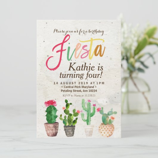 Fiesta Succulent Birthday Invitation Kaart (Staand voorkant)