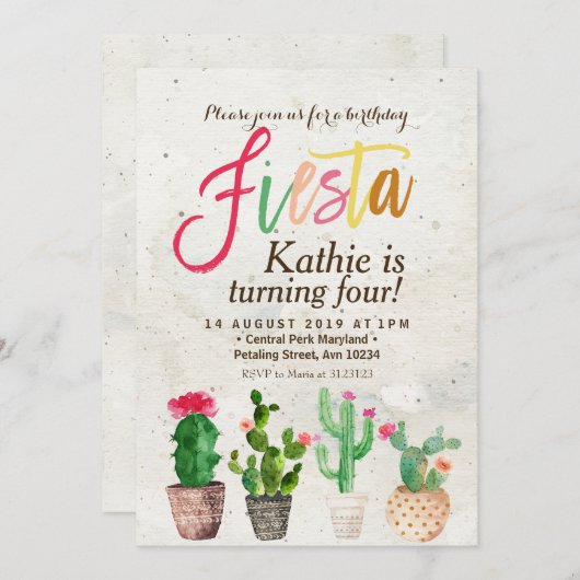 Fiesta Succulent Birthday Invitation Kaart (Voorkant / Achterkant)