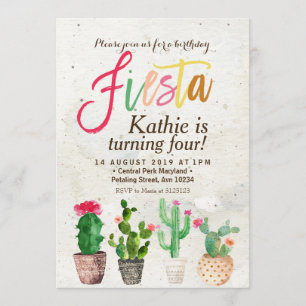 Fiesta Succulent Birthday Invitation Kaart