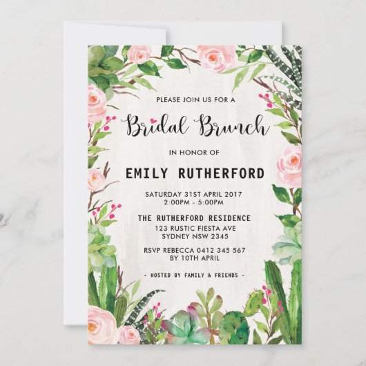 Fiesta Succulent Boho Bridal Brunch Uitnodiging (Voorkant)