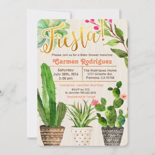 Fiesta Succulent Cactus Baby shower Uitnodiging (Voorkant)