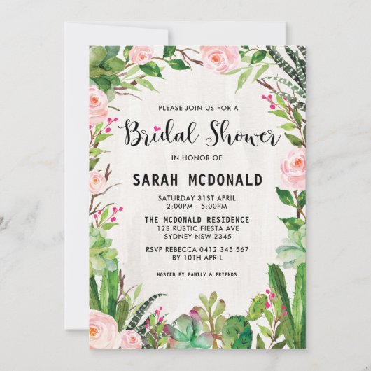 Fiesta Succulent Cactus Bridal Shower Invitation Kaart (Voorkant)