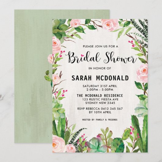 Fiesta Succulent Cactus Bridal Shower Invitation Kaart (Voorkant / Achterkant)