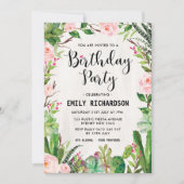 Fiesta Succulent Floral Birthday Party Invite Kaart (Voorkant)