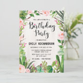 Fiesta Succulent Floral Birthday Party Invite Kaart (Staand voorkant)