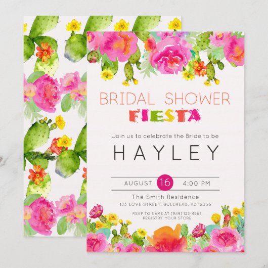 Fiesta Succulent Floral Waterverf Vrijgezellenfees Kaart (Voorkant / Achterkant)