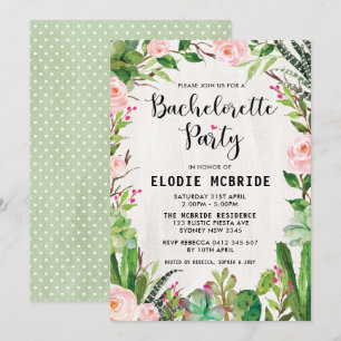 Fiesta Succulent Pink Floral Bachelorette Invite Kaart
