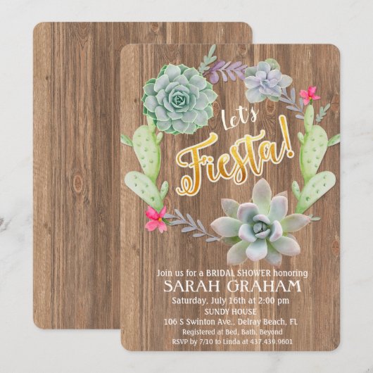 Fiesta Succulent Wreath Bridal Shower Uitnodiging (Voorkant / Achterkant)