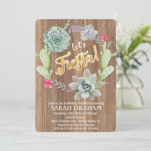 Fiesta Succulent Wreath Bridal Shower Uitnodiging (Staand voorkant)