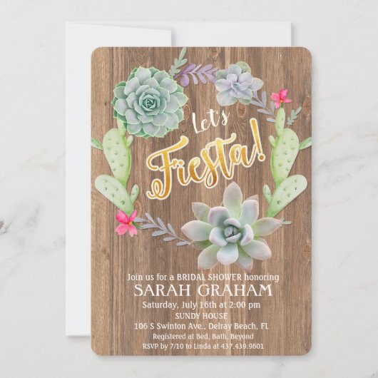 Fiesta Succulent Wreath Bridal Shower Uitnodiging (Voorkant)