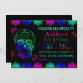 Fiesta Sugar Skull Birthday Invitation Kaart (Voorkant / Achterkant)
