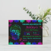 Fiesta Sugar Skull Birthday Invitation Kaart (Staand voorkant)