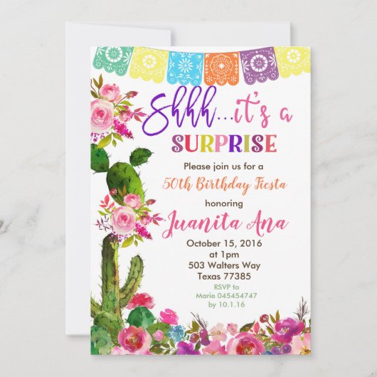 Fiesta Surprise Birthday Party Invitation Kaart (Voorkant)