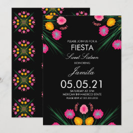 Fiesta Sweet 16 Mexicaanse Getekende Bloemen Vlind Kaart