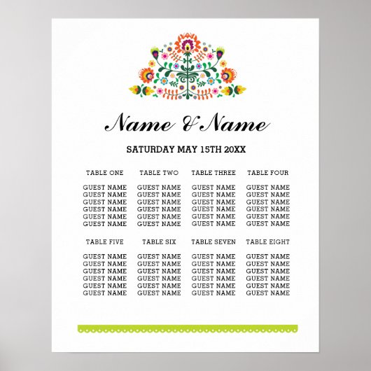 Fiesta Table Plan Weddendag Poster 8 Zitplaatsen (Voorkant)