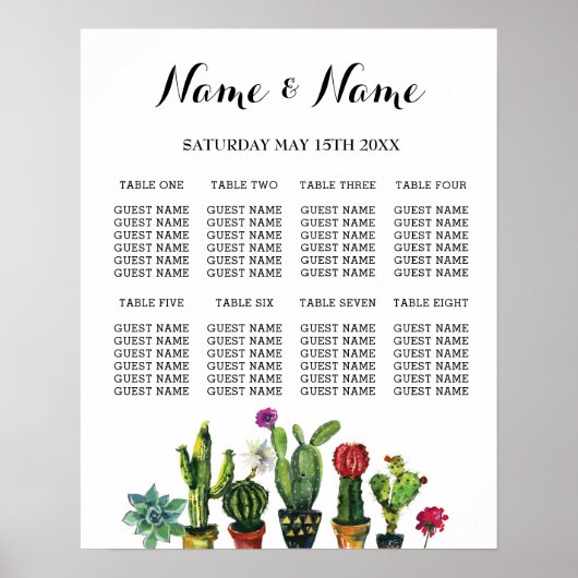 Fiesta Table Plan Wedding Poster 8 Zitscactus (Voorkant)