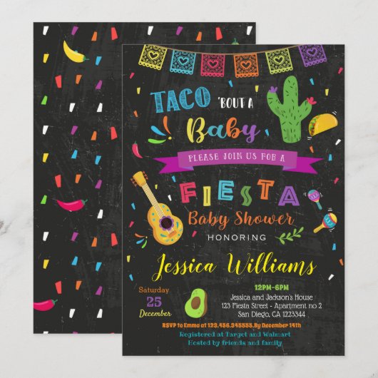 Fiesta Taco Bout a Baby Baby Shower Invitations Kaart (Voorkant / Achterkant)
