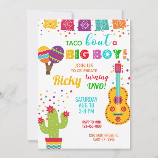Fiesta taco bout a big boy birthday invitation. kaart (Voorkant)
