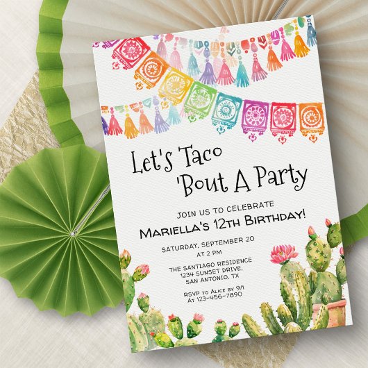 Fiesta Taco Bout Cactus Birthday Invitation Kaart