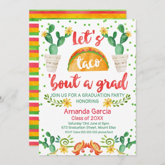 Fiesta Taco over een Afstudeerder Party Invitation Kaart (Voorkant / Achterkant)