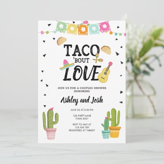 Fiesta Taco Over Liefde Cactus Koppels Douche Kaart (Staand voorkant)