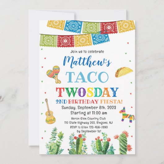 Fiesta Taco TWOsday 2nd Birthday Uitnodiging Jonge (Voorkant)